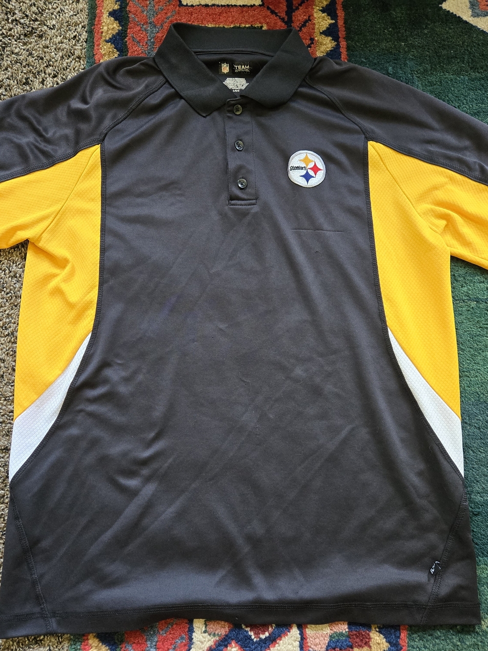 NFL Pittsburgh Steelers AFC Black Yellow  Polo Shirt Large